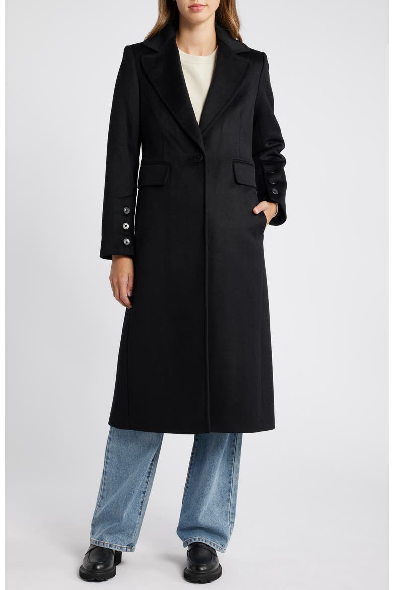 Single Breasted Wool Blend Reefer Coat, Main, color, BLACK
