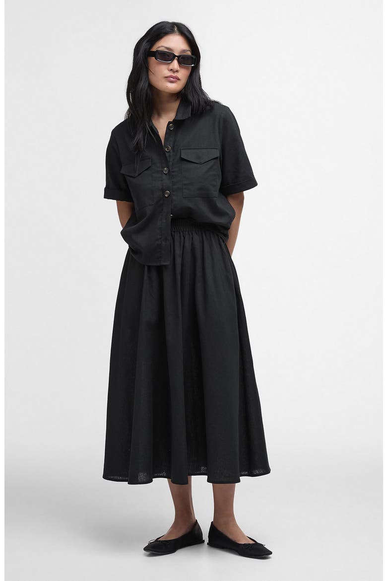 Luna Short Sleeve Cotton & Linen Button-Up Shirt, Alternate, color, BLACK
