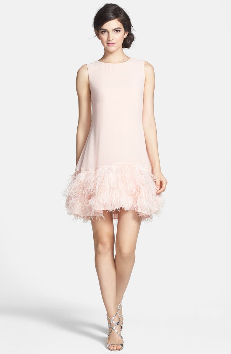 ERIN erin fetherston 'Phoebe' Ostrich Feather Hem Chiffon Shift Dress, Alternate, color,