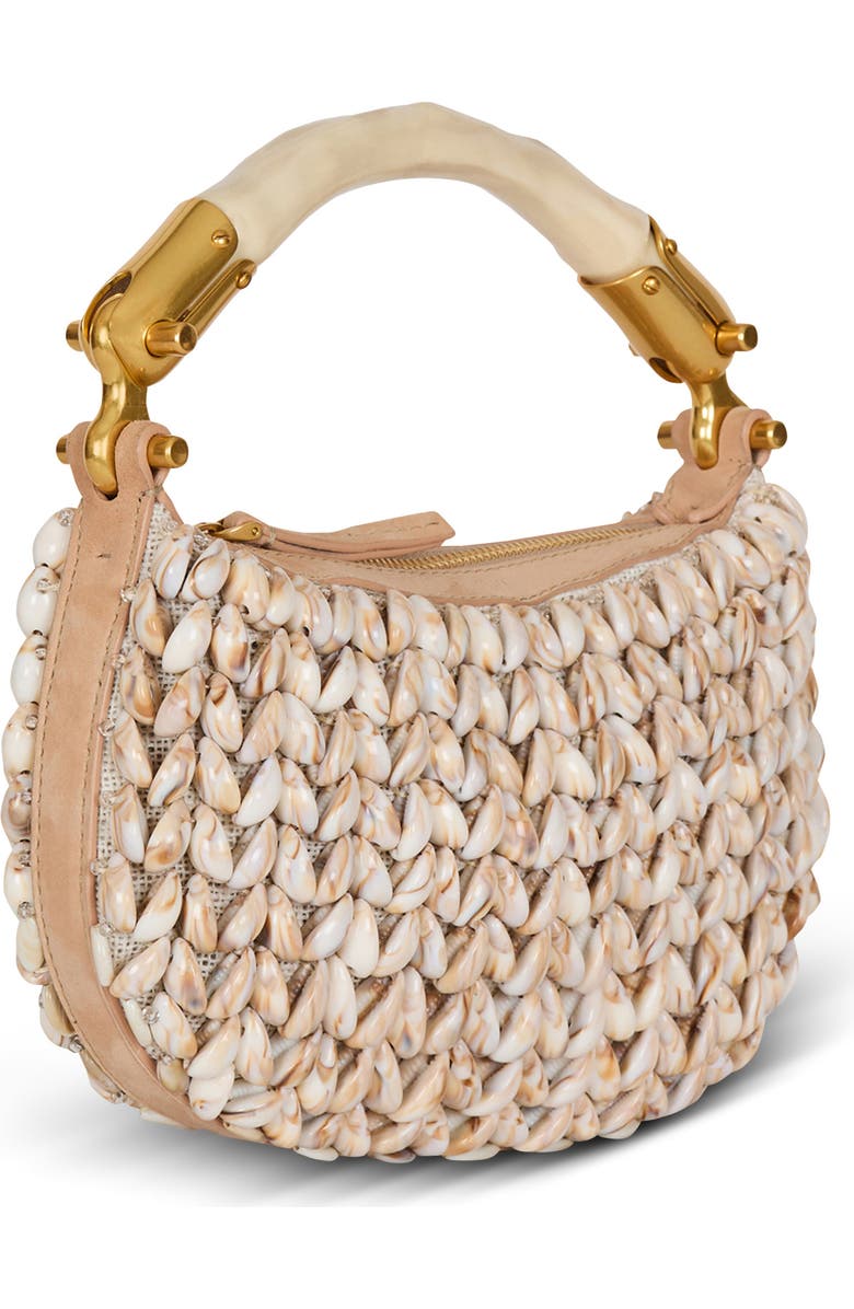 Balmain Ebene Mini bag in suede and shells, Alternate, color, Beige
