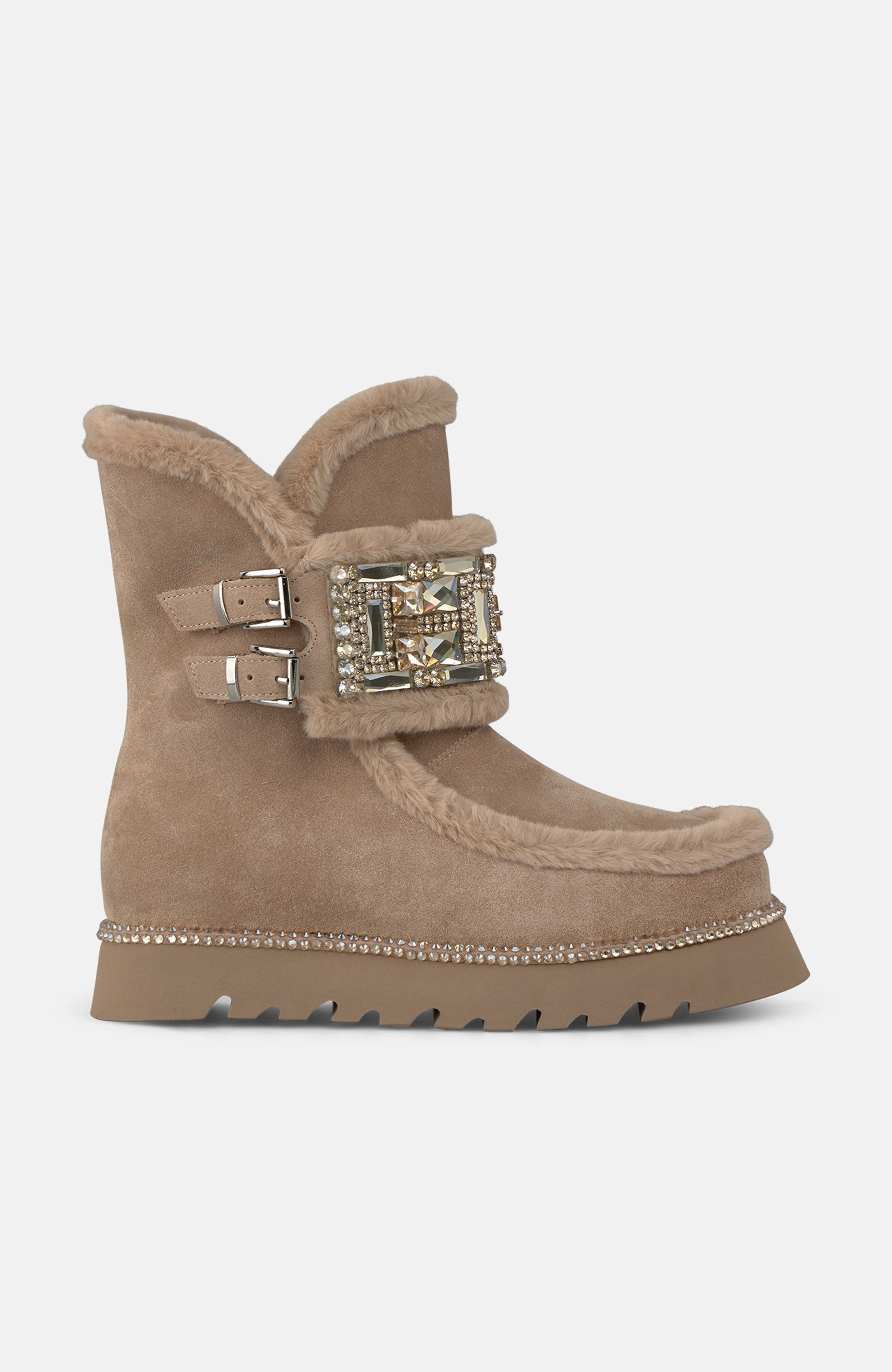 Buckle Fur Ankle Boot, Alternate, color, Vison