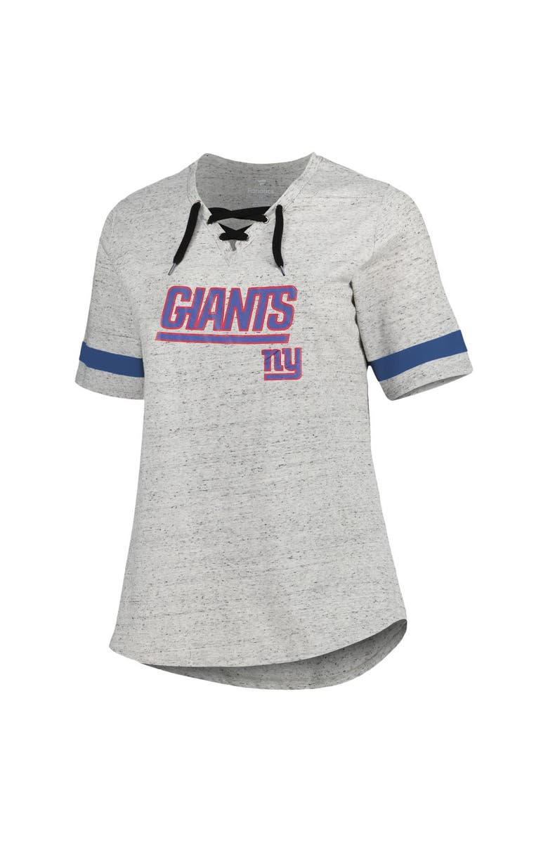 PROFILE Women's Heather Gray New York Giants Plus Size Lace-Up V-Neck T-Shirt, Alternate, color, 