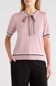 Adrianna Papell Double Tipped Tie Neck Sweater