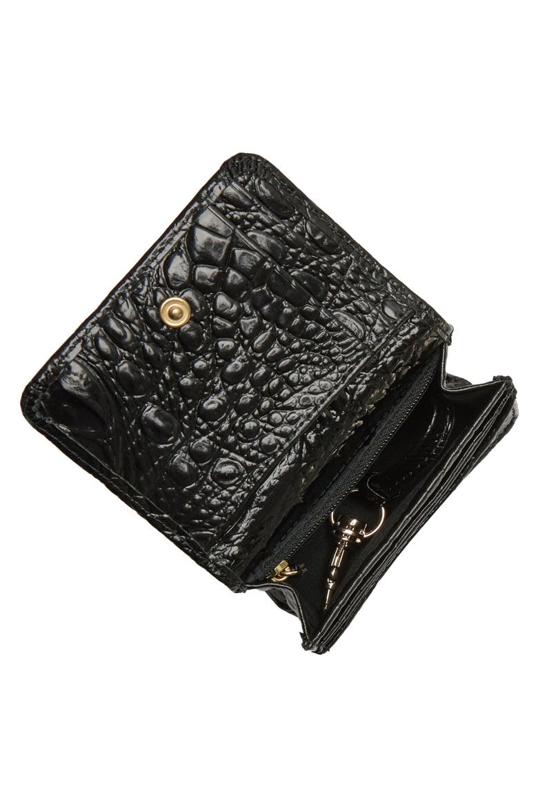 Clementine Embossed Leather Card Case, Alternate, color, BLACK