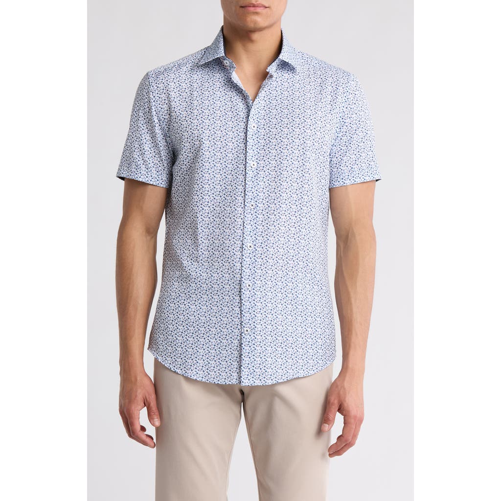 Soul Of London Stretch Sport Short Sleeve Button-up Shirt In Blue