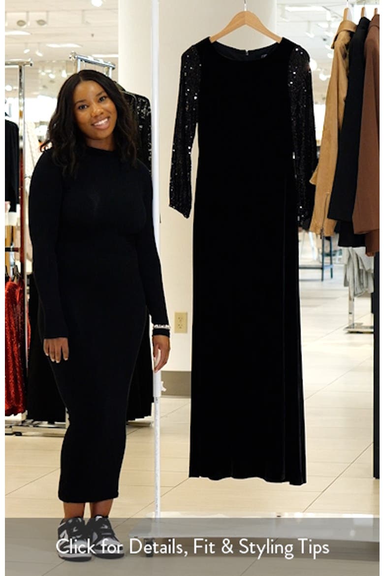 Mixed Media Sequin & Velvet Long Sleeve Gown video