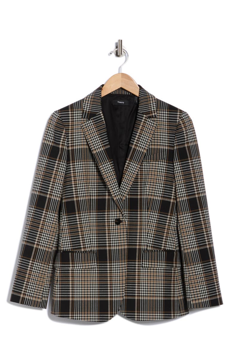 Theory Plaid Notch Lapel Blazer, Alternate, color, Black Multi