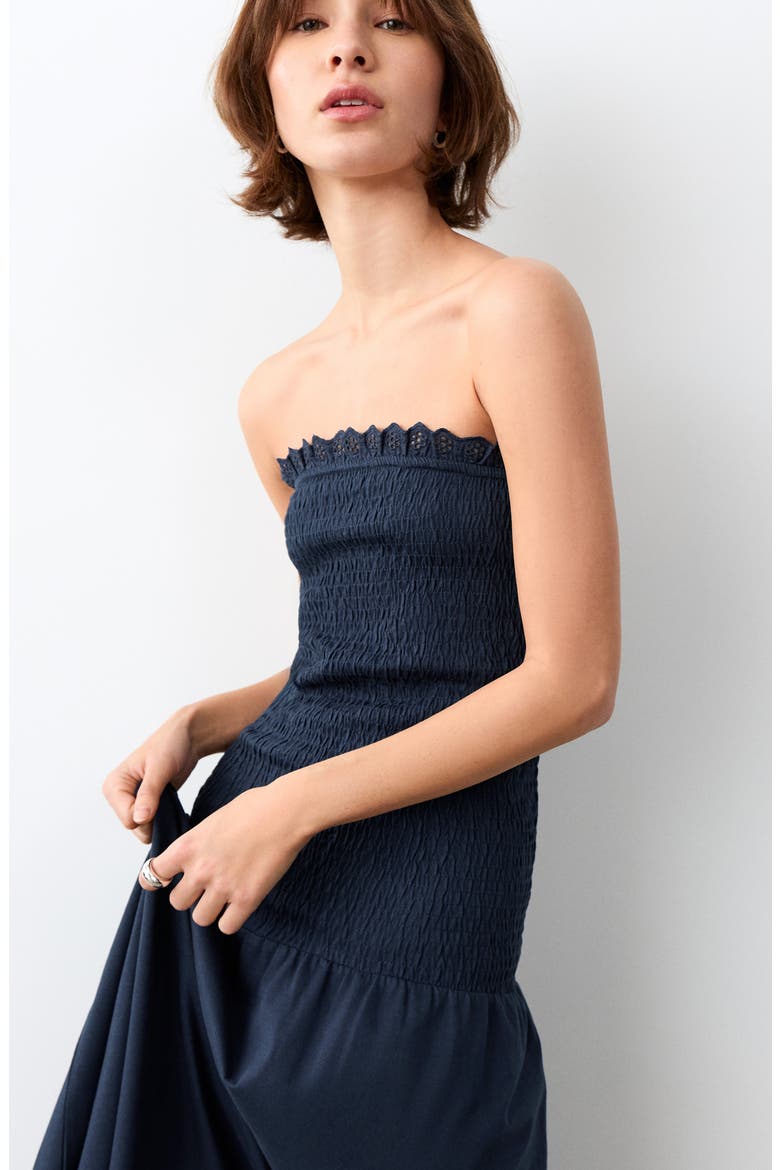 Smocked Strapless Maxi Dress, Alternate, color, NAVY