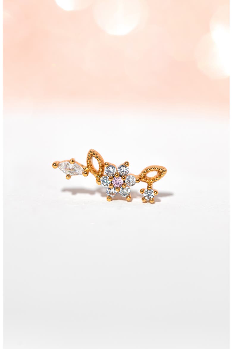 Sparkle Flower Piercing Style Single Stud Earring, Alternate, color, GOLD