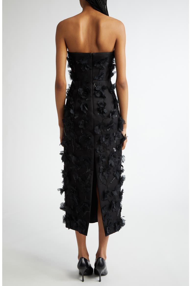 Floral Strapless Silk & Wool Dress, Alternate, color, BLACK