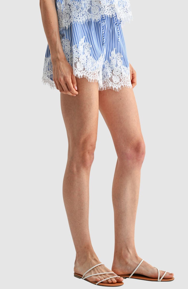 All in Favor Lace Hem Stripe Shorts, Alternate, color, Blue Stripe