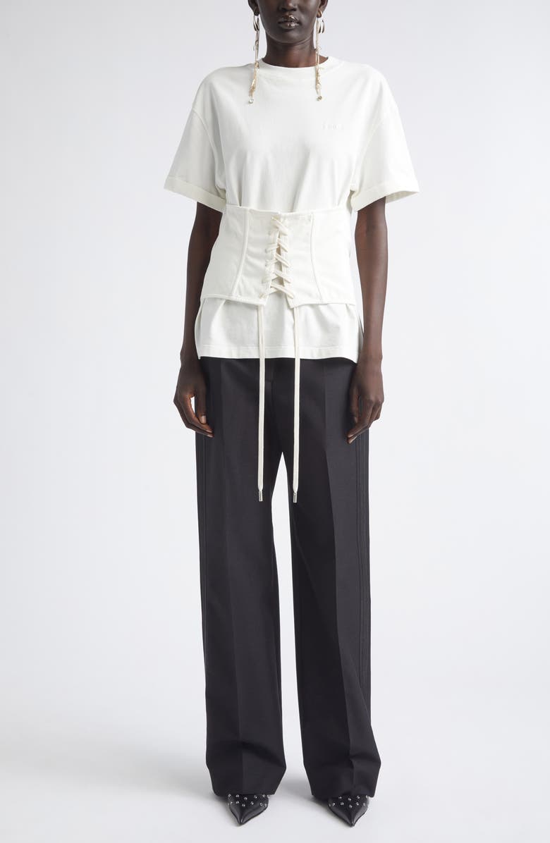 McQueen Cotton Jersey Corset T-Shirt, Alternate, color, Light Ivory