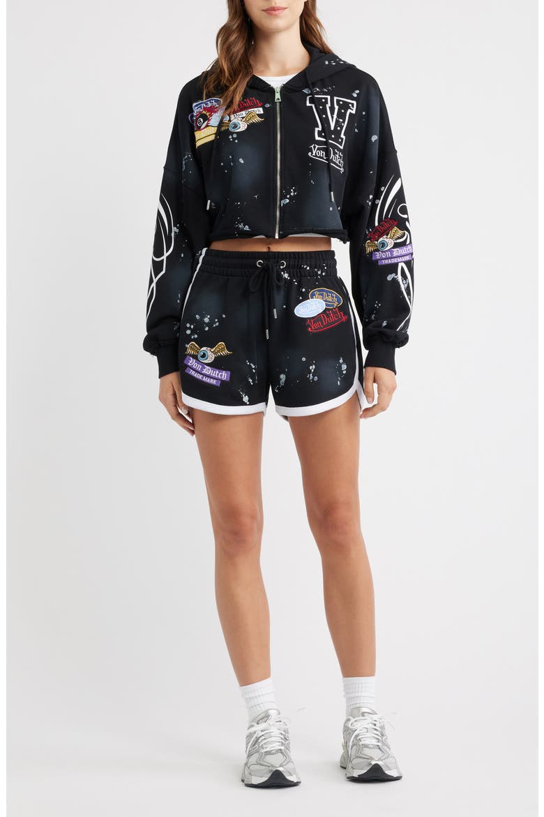 Full Zip Cropped Hoodie, Alternate, color, JET BLACK SPRAY WASH