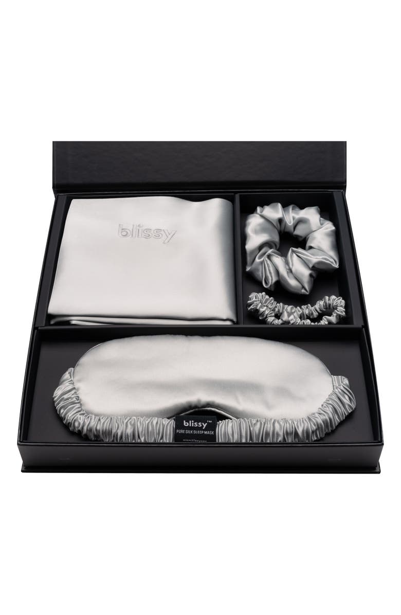 BLISSY Dream 4-Piece Mulberry Silk Set, Alternate, color, Metallic Silver