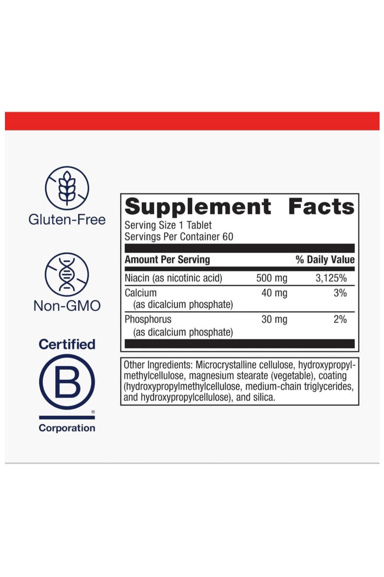 Niacin B3 Sustained Release Nicotinic Acid Supplement 500mg, Alternate, color, None