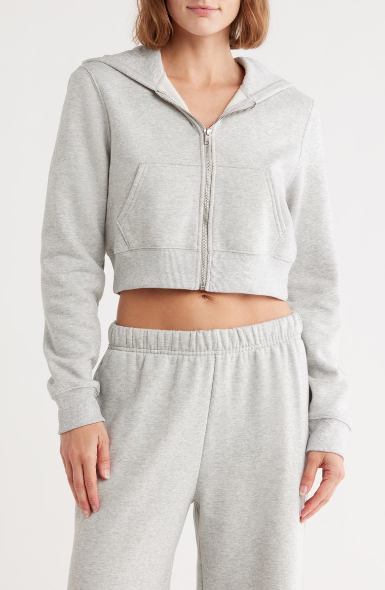 Good American Brushed Fleece Zip Hoodie, Main, color, Heather Grey01