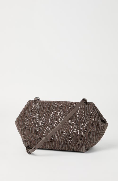 Brunello Cucinelli Cotton-linen Embellished Cross-body Bag In Coffee