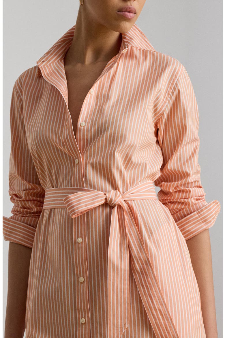 Stripe Long Sleeve Midi Shirtdress, Alternate, color, ORANGE/ WHITE