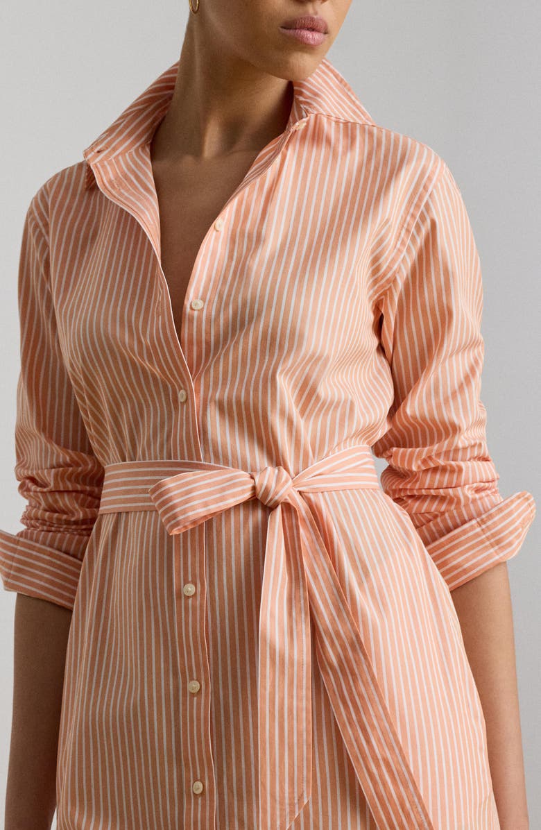 Lauren Ralph Lauren Stripe Long Sleeve Midi Shirtdress, Alternate, color, Orange/ White