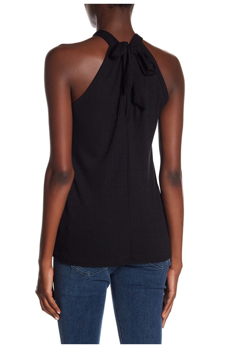 GO COUTURE Modern Halter Tank Top, Alternate, color, Black Ribbed