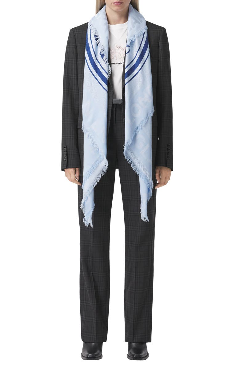 Burberry Logo TB Monogram Jacquard Silk & Wool Scarf, Alternate, color,