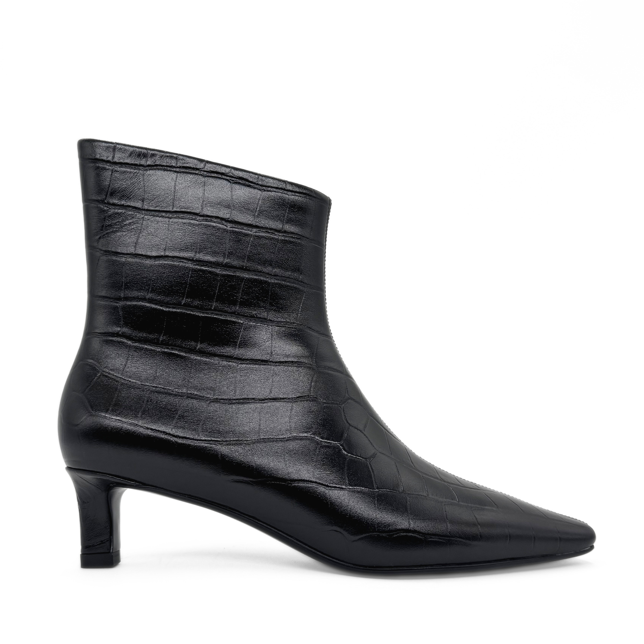 Tess Kitten Heel Booties, Main, color, Black Embossed Croc