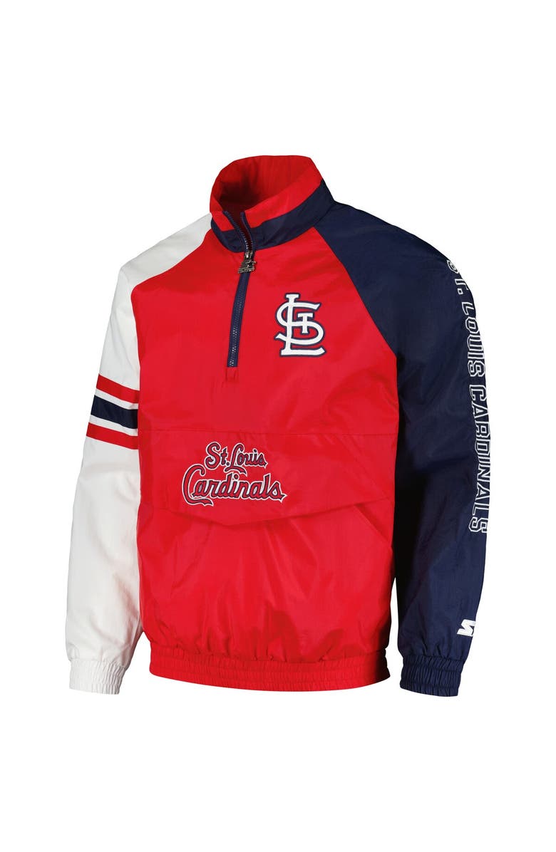 STARTER Men's Starter Red/Navy St. Louis Cardinals Elite Raglan Half-Zip Jacket, Alternate, color, Red