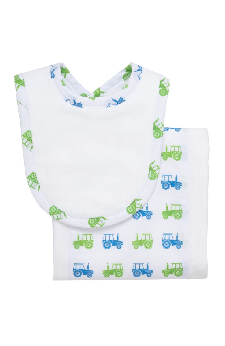 3 Marthas Print Drooler Bib & Burp Set, Main, color, Tractor Print