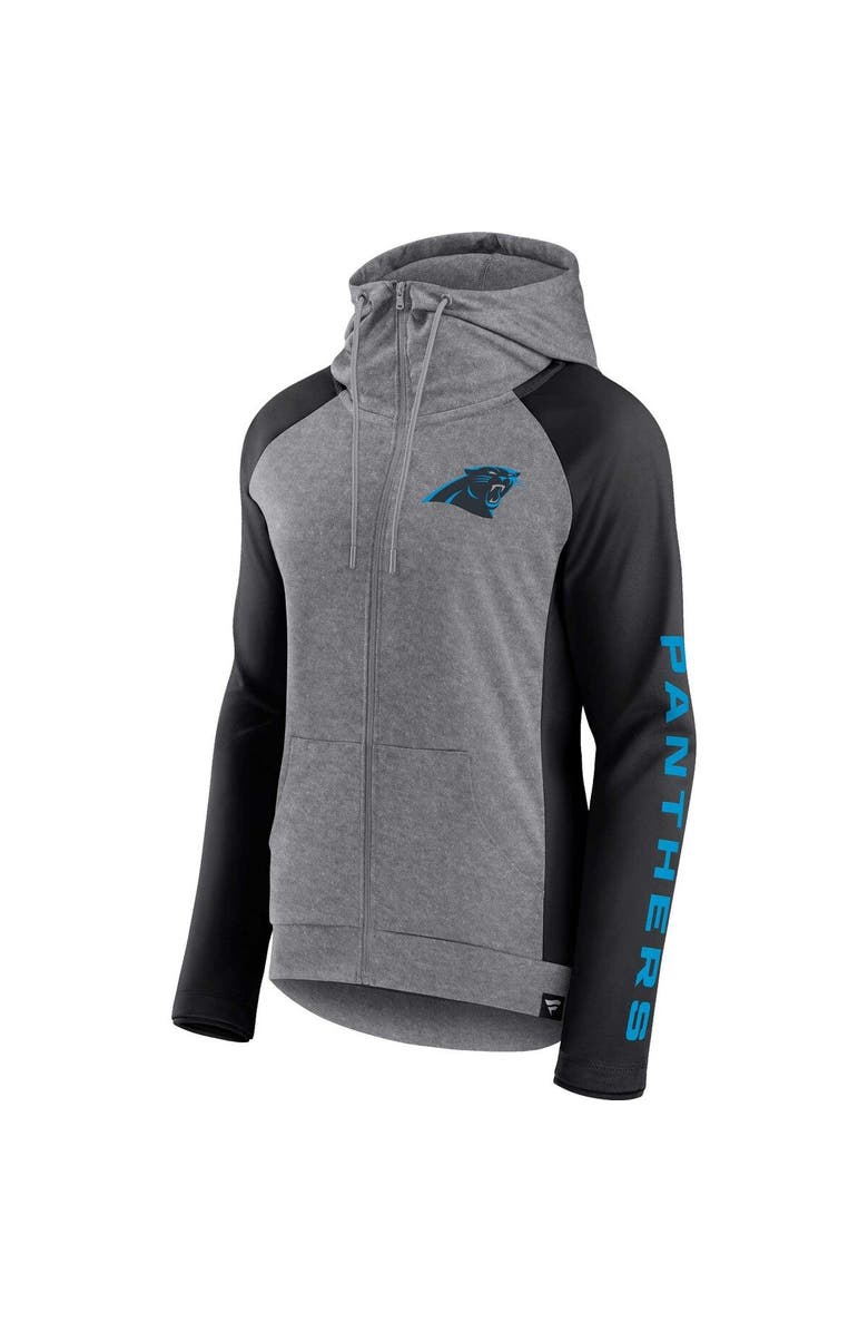 FANATICS Women's Fanatics Branded  Heather Gray/College Black Carolina Panthers Blind Side Lightweight Full-Zip Hoodie, Alternate, color, Heather Gray