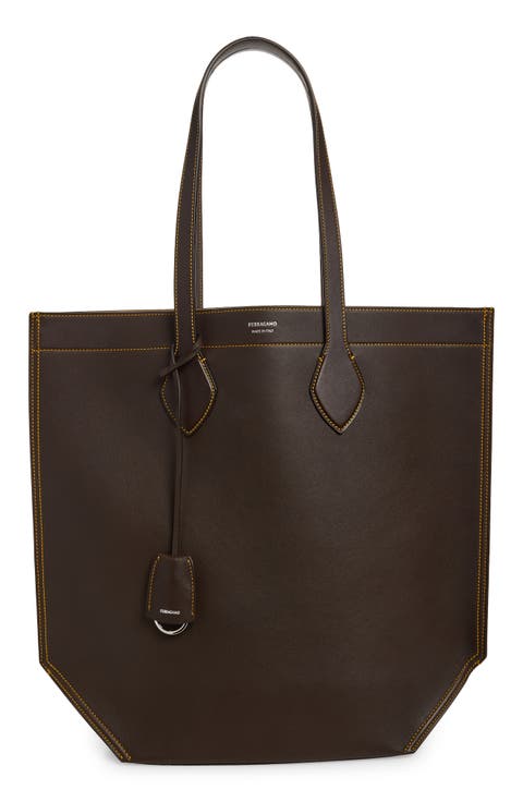 Leather North/South Tote