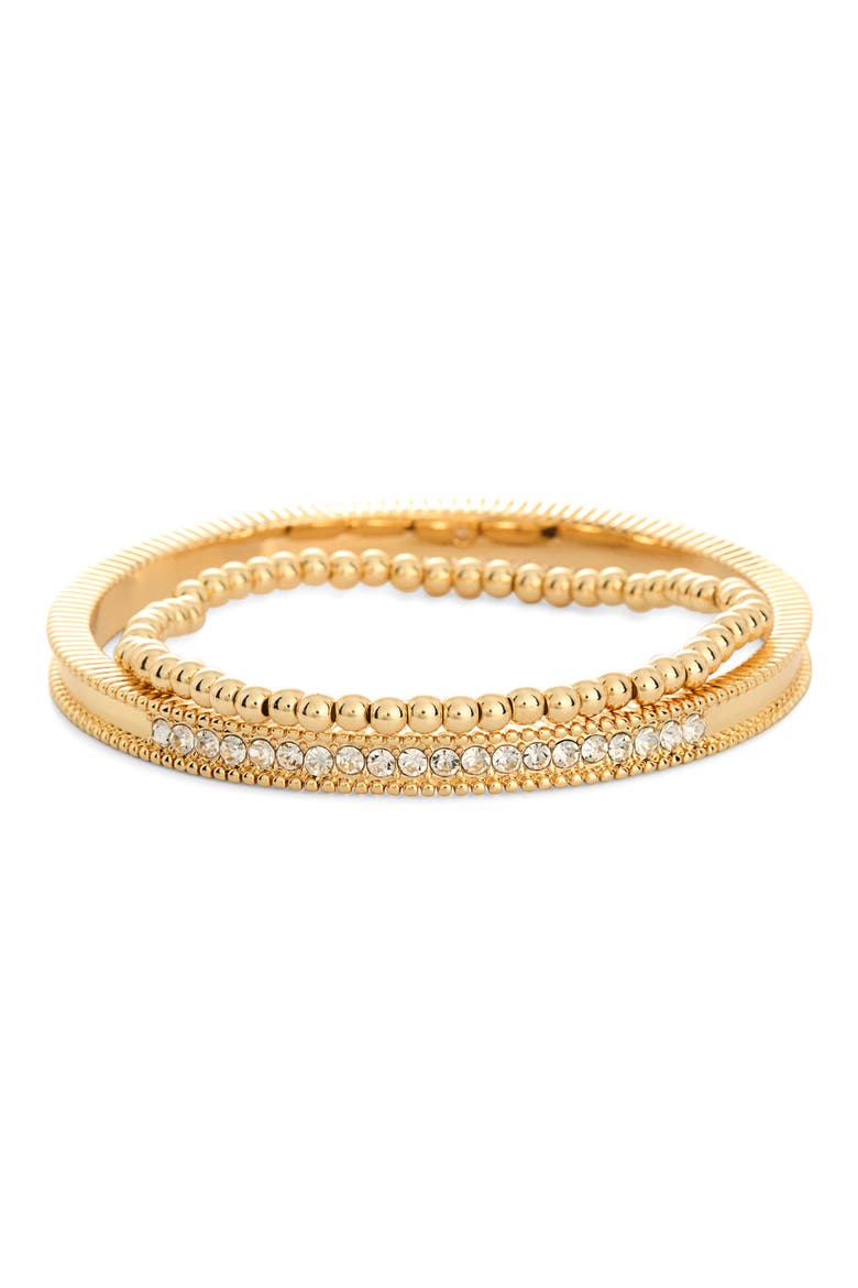 Set of 2 Metal Bead Bracelet, Alternate, color, CLEAR- GOLD