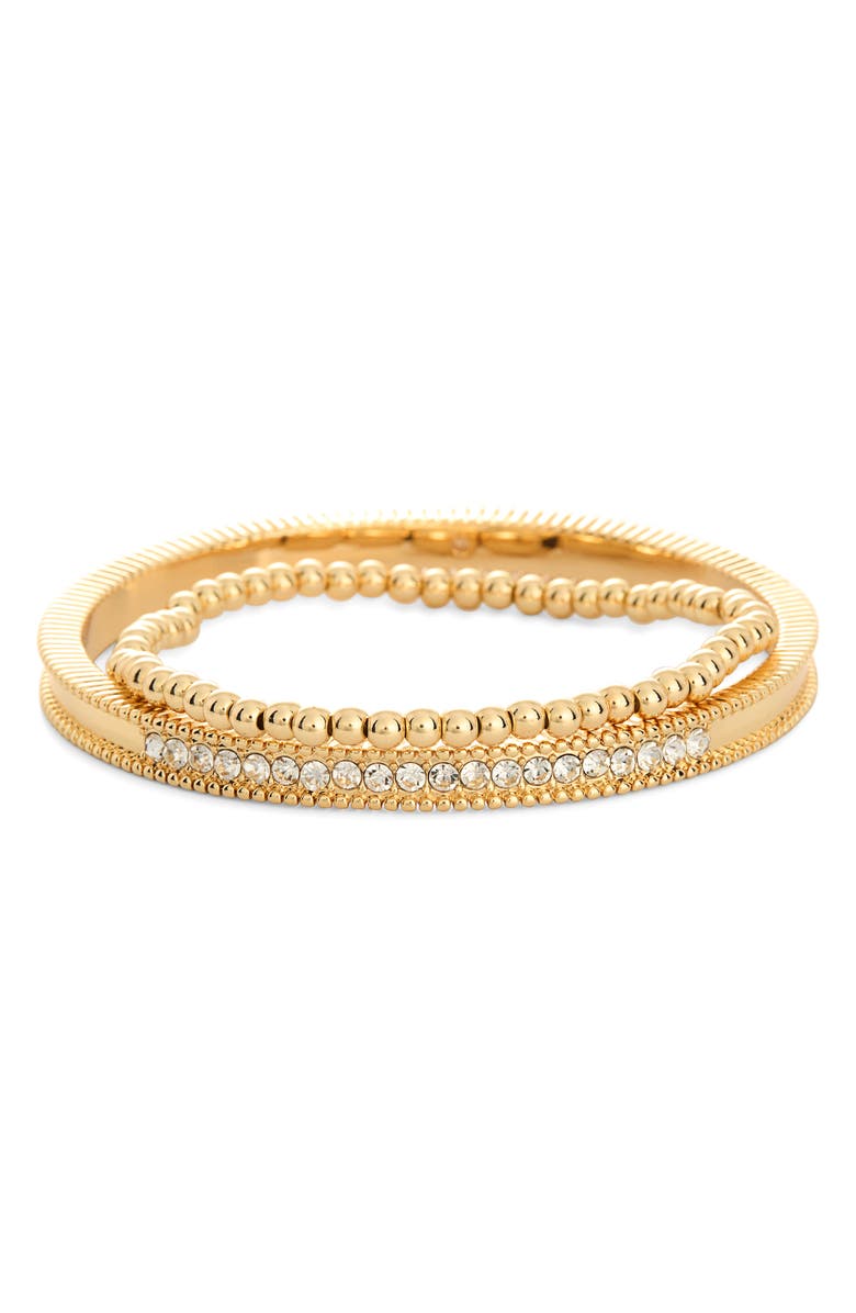 NORDSTROM RACK Set of 2 Metal Bead Bracelet, Alternate, color, Clear- Gold