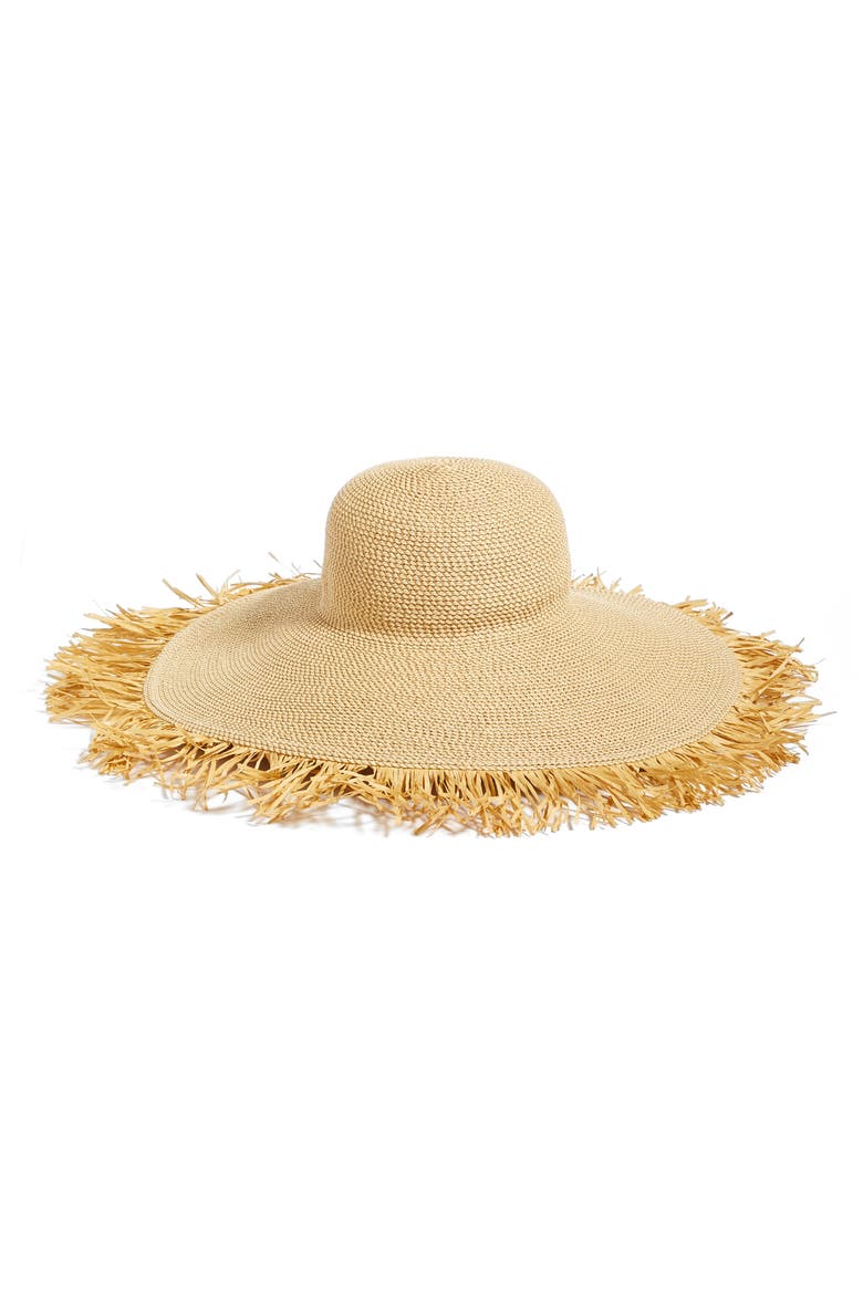 Fringed Squishee® Packable Floppy Hat, Main, color, PEANUT