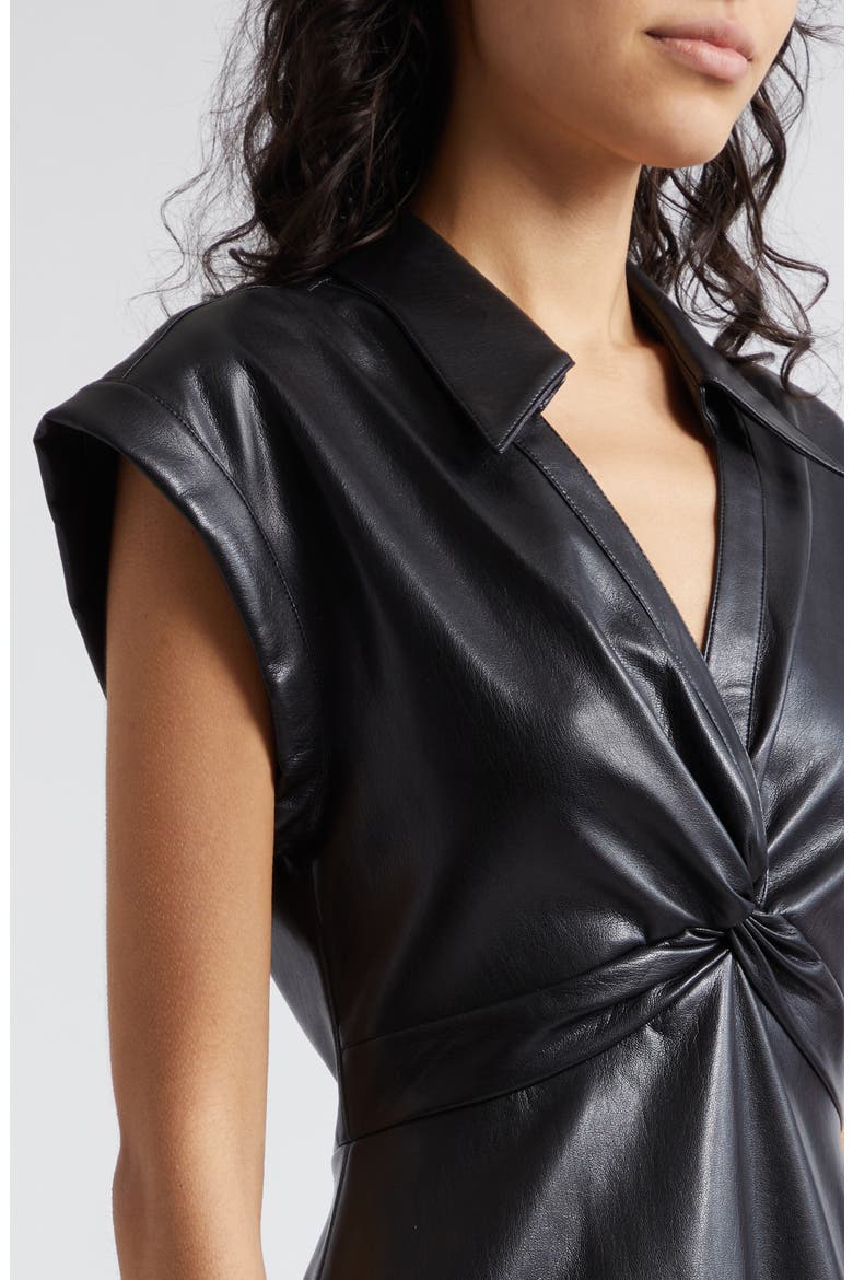 Mila Twist Front Faux Leather Dress, Alternate, color, BLACK