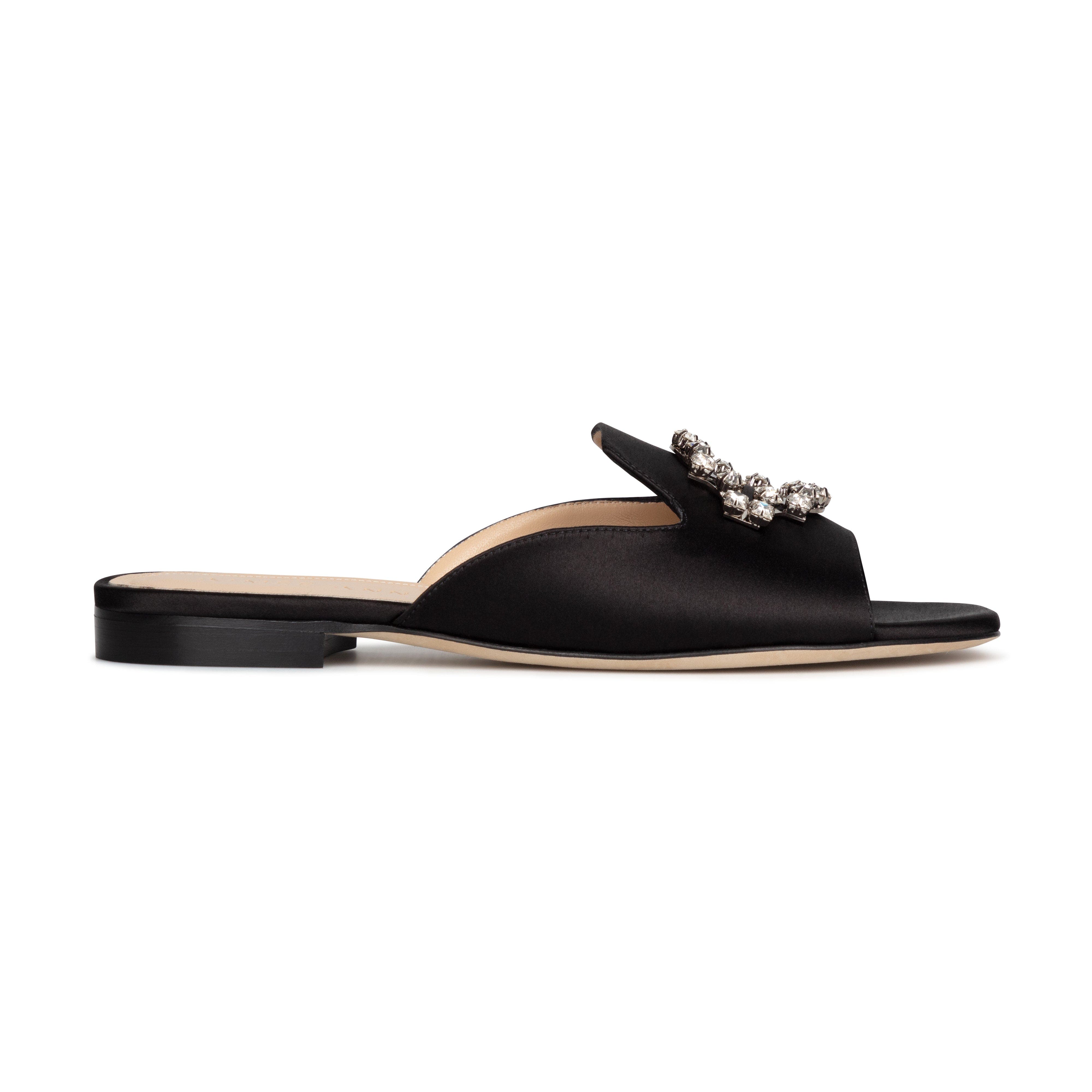 AIMEE ANN LOU Cleo Crystal Slide in Satin, Alternate, color, Black