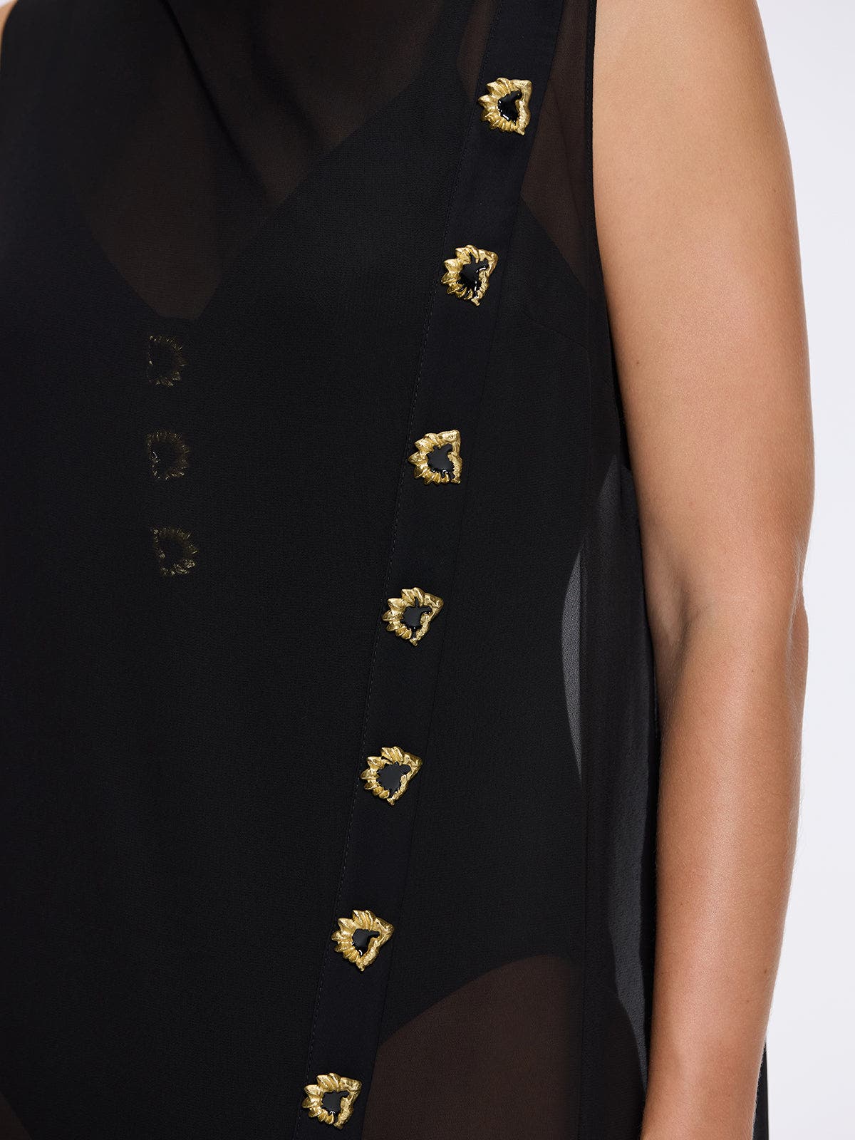 Moeva Solianne Sheer Sleeveless Asymmetric Dress with Gold Button ...