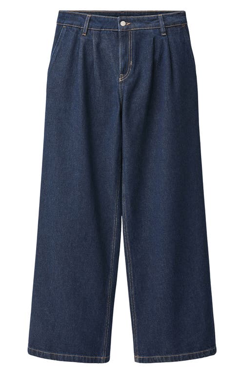 Shop Mango Pleated Wide Leg Jeans In Open Blue