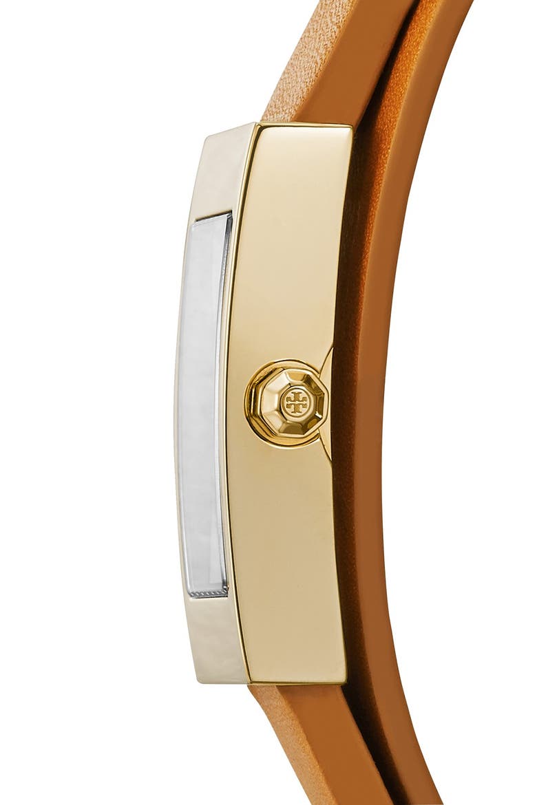 'Buddy Signature' Rectangular Wrap Leather Strap Watch, 17mm x 31mm, Alternate, color, LUGGAGE/ GOLD