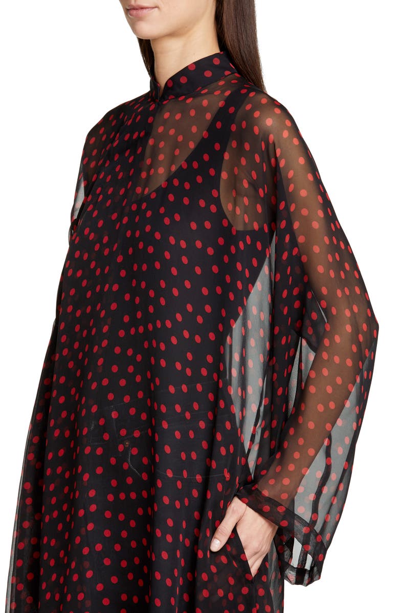 Comme des Garçons Long Sleeve Polka Dot Silk Chiffon Midi Dress, Alternate, color, 