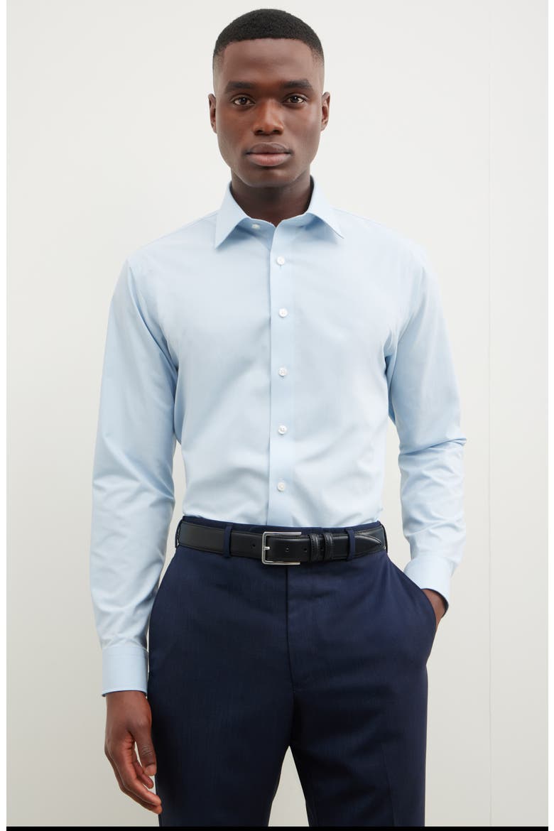 Non-Iron Trim Fit Solid Cotton Dress Shirt, Main, color, BLUE SKYWAY