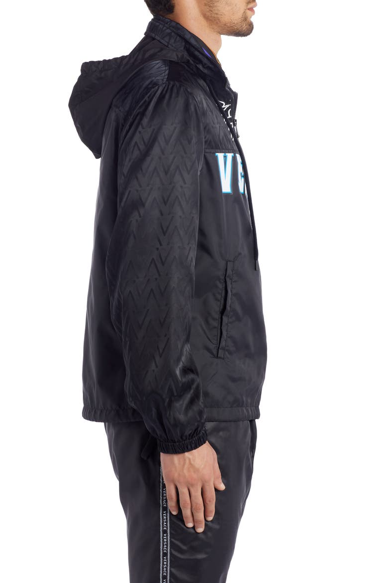Medusa Hooded Nylon Jacket, Alternate, color, BLACK