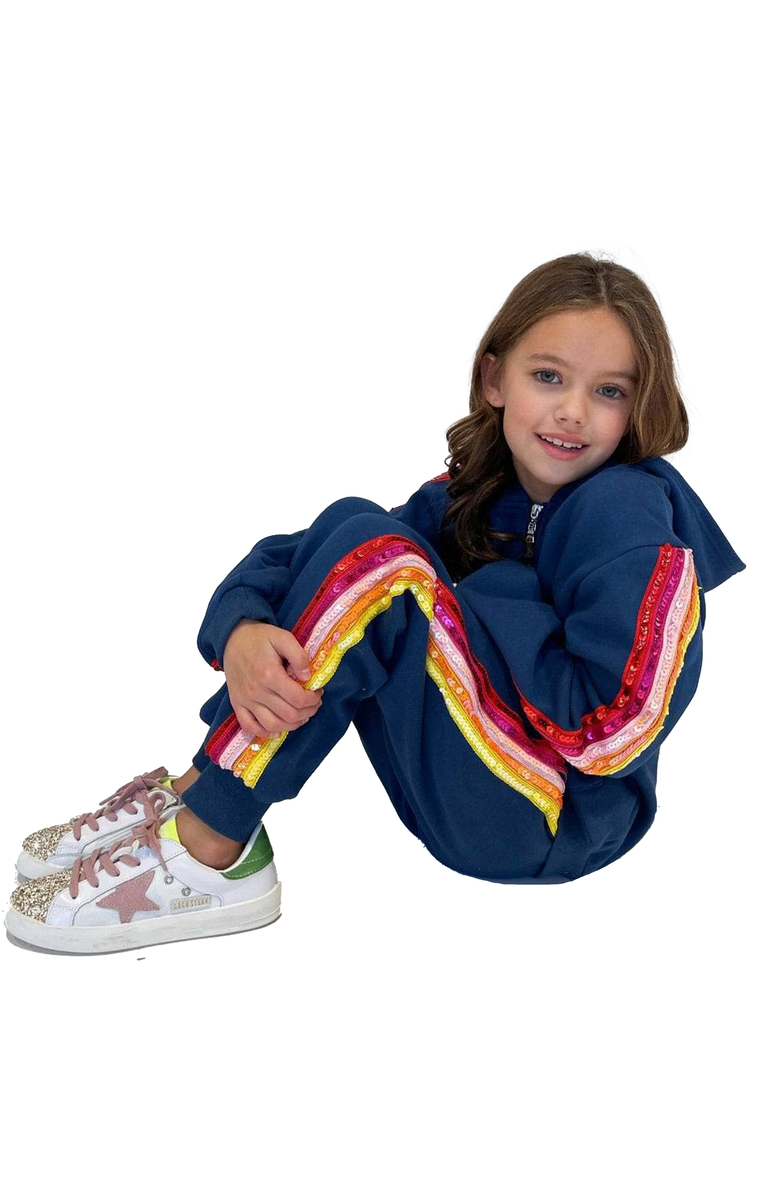 Lola + The Boys Navy Sequin Hoodie Trackset, Alternate, color, 