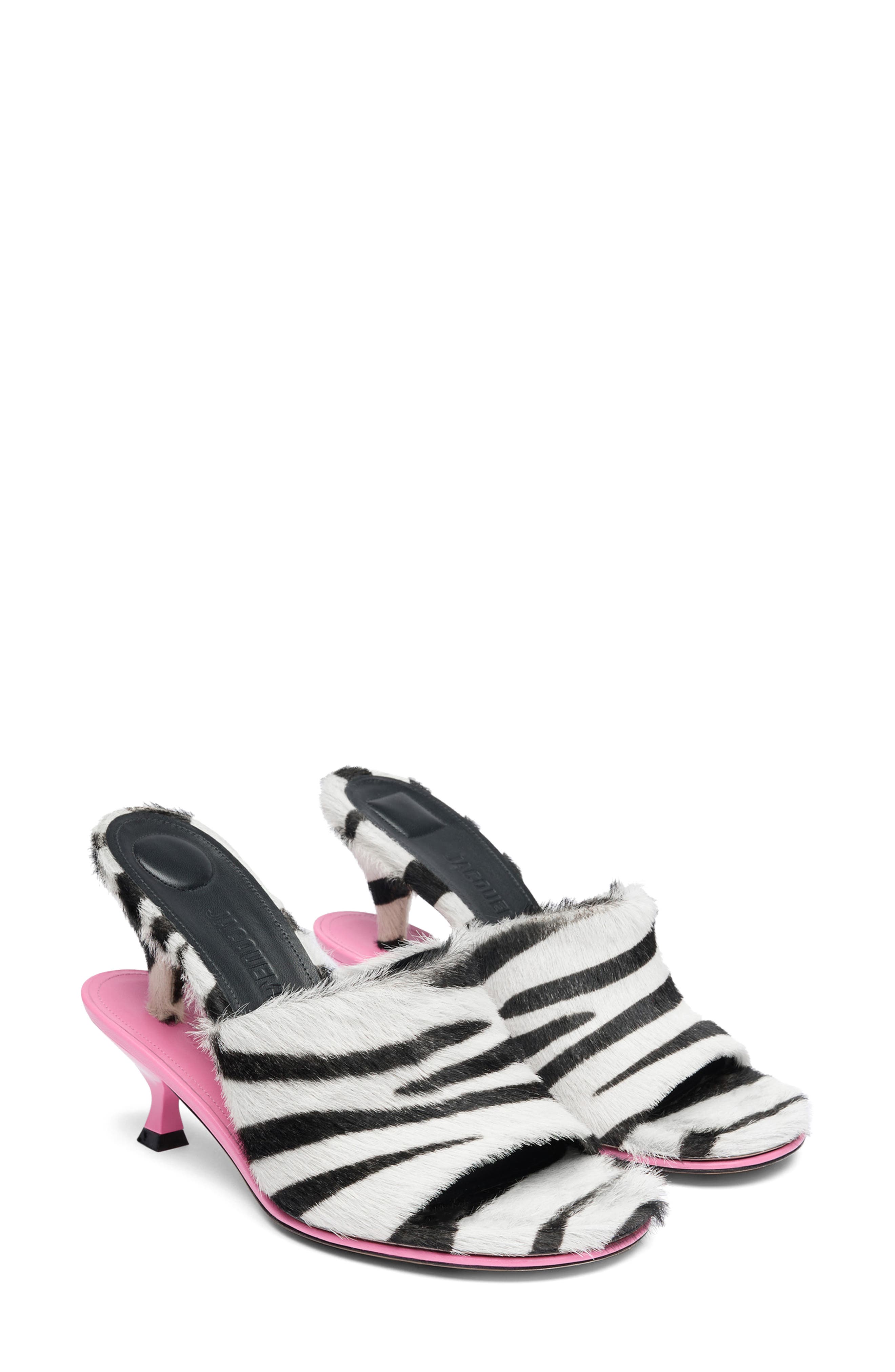 Jacquemus Les Doubles Zebra Print Calf Hair Slide Sandal, Main, color, 