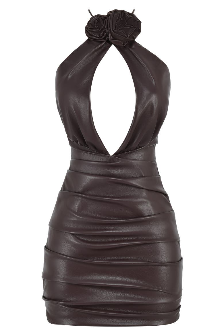 Olivia Floral Tie Neck Sleeveless Minidress, Alternate, color, DARK BROWN