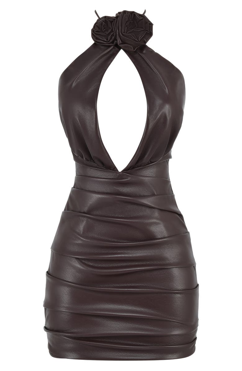 HOUSE OF CB Olivia Floral Tie Neck Sleeveless Minidress, Alternate, color, Dark Brown