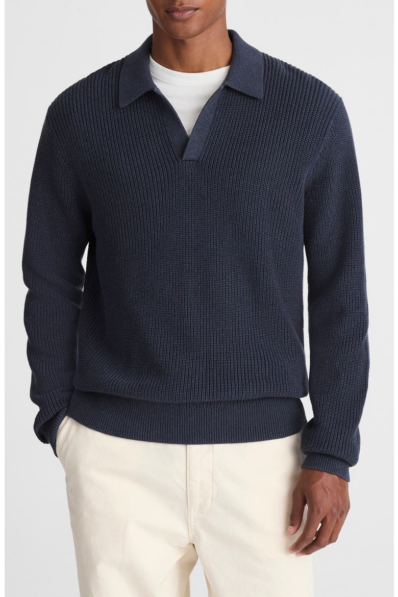 Shaker Stitch Cotton Sweater Polo, Main, color, COOL NAVY