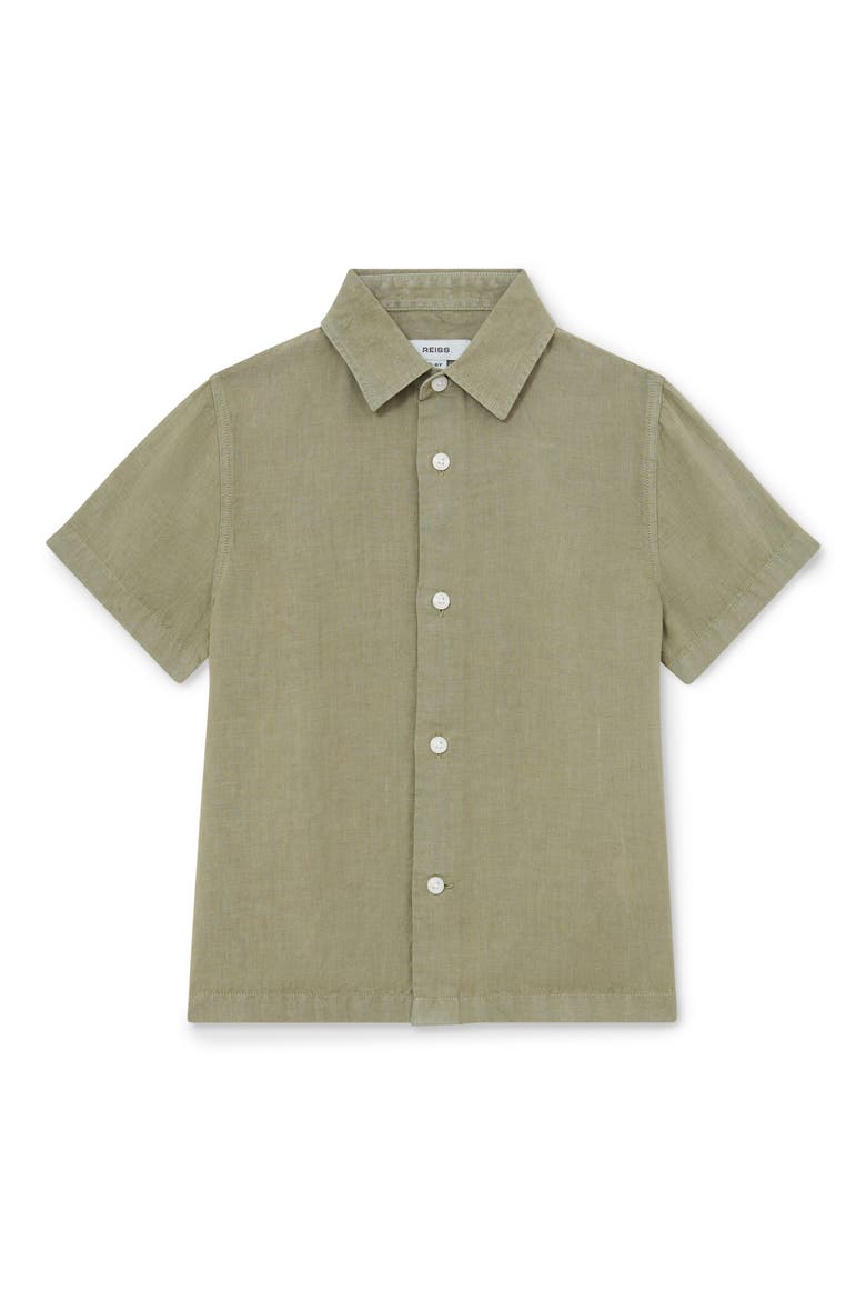 Kids' Holiday Linen Button-Up Shirt, Main, color, THYME GREEN