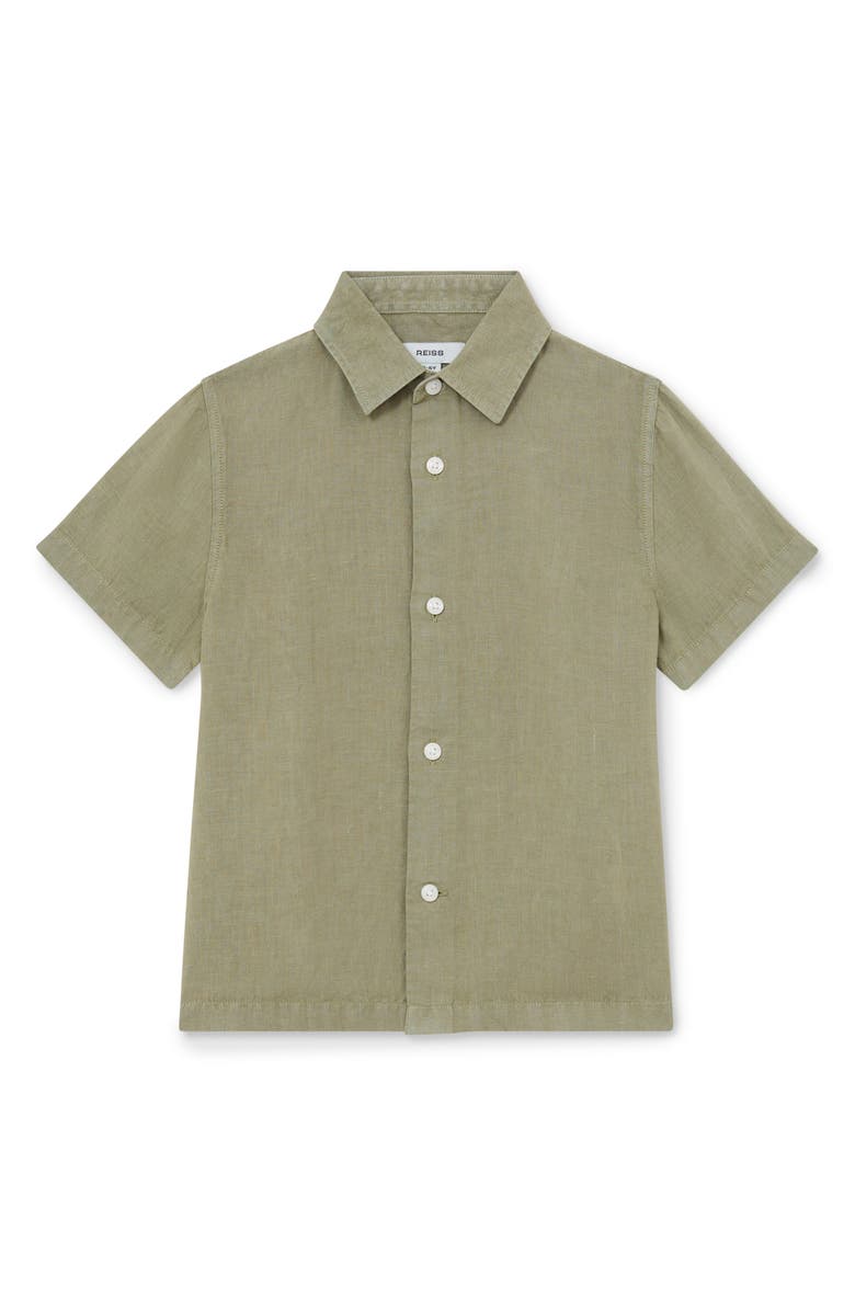 Reiss Kids' Holiday Linen Button-Up Shirt, Main, color, Thyme Green