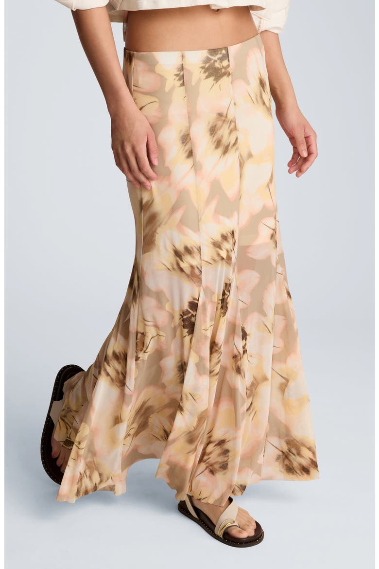 Midi Flare Godet Skirt, Alternate, color, PASTEL YELLOW MULTI