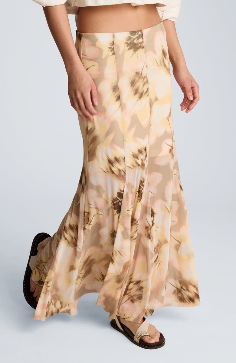 Kenneth Cole Midi Flare Godet Skirt, Alternate, color, Pastel Yellow Multi